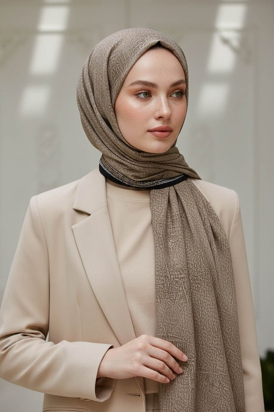 KREP DESENLİ BEJ RENKLİ 75X195 KIRIŞMAZ ŞAL