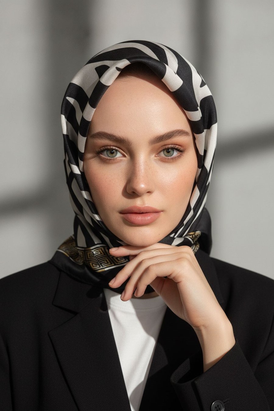 % 57 İPEK % 43 VİSKON Twill İpek Zebra Desenli Siyah - Beyaz Renkli 90x90 Eşarp Dikim Şekli : El Dikişi