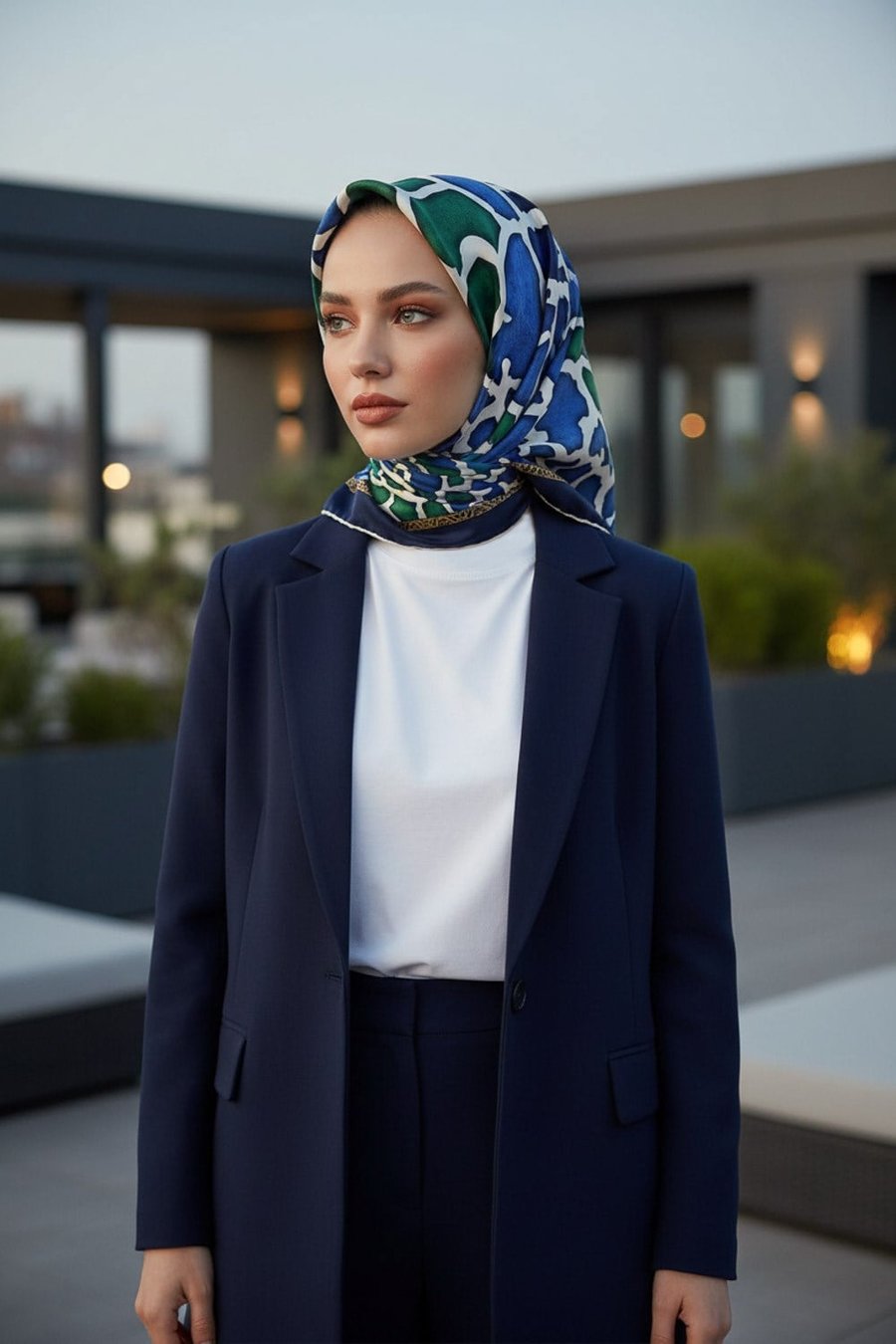 %100 Twill İpek Zürafa Desenli Saks - Zümrüt Yeşili Renkli 90x90 Eşarp Dikim Şekli : El Dikişi