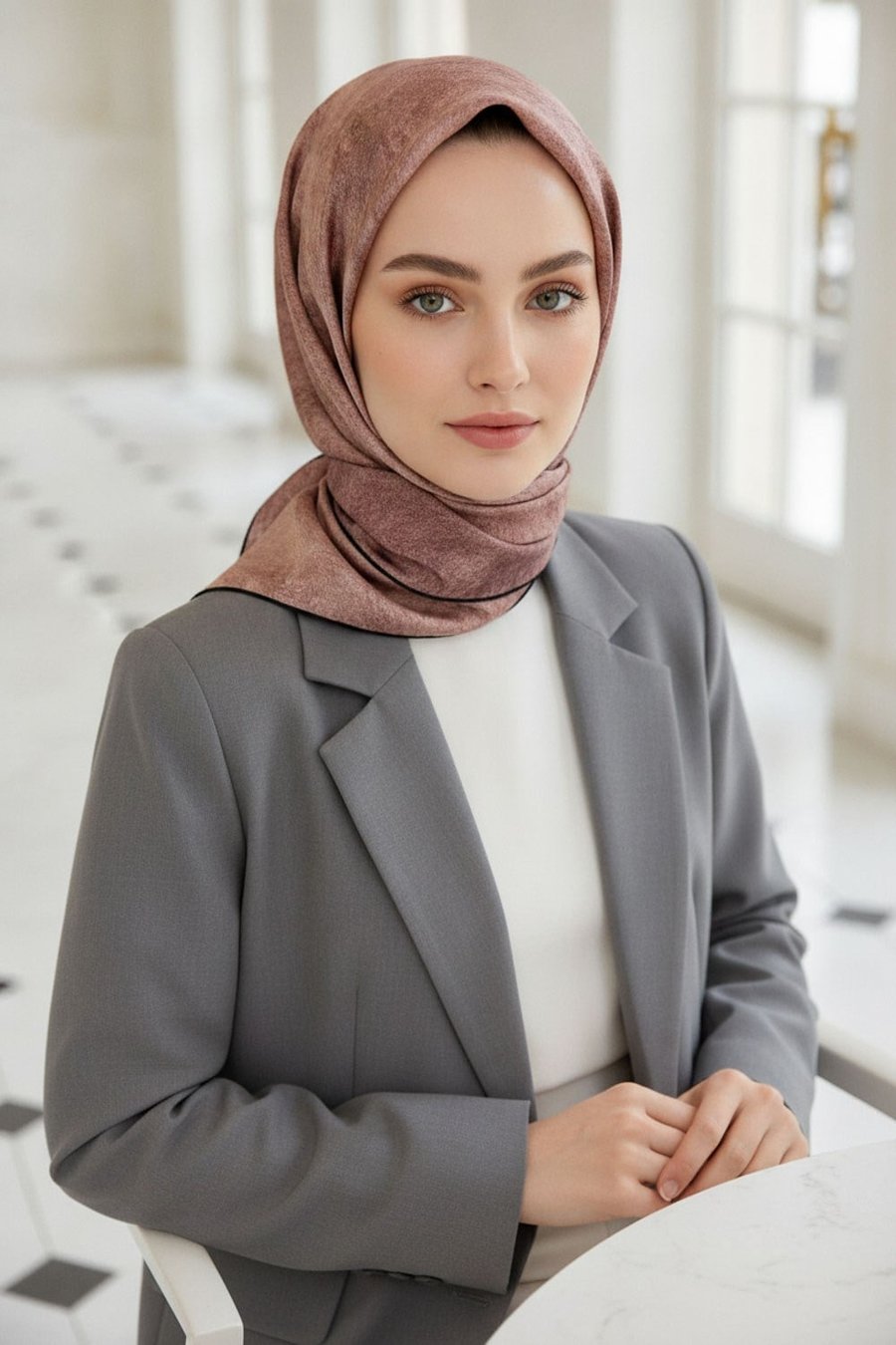 %100 Twill İpek Doku Desenli Pudra Renkli 90x90 Eşarp Dikim Şekli : El Dikişi