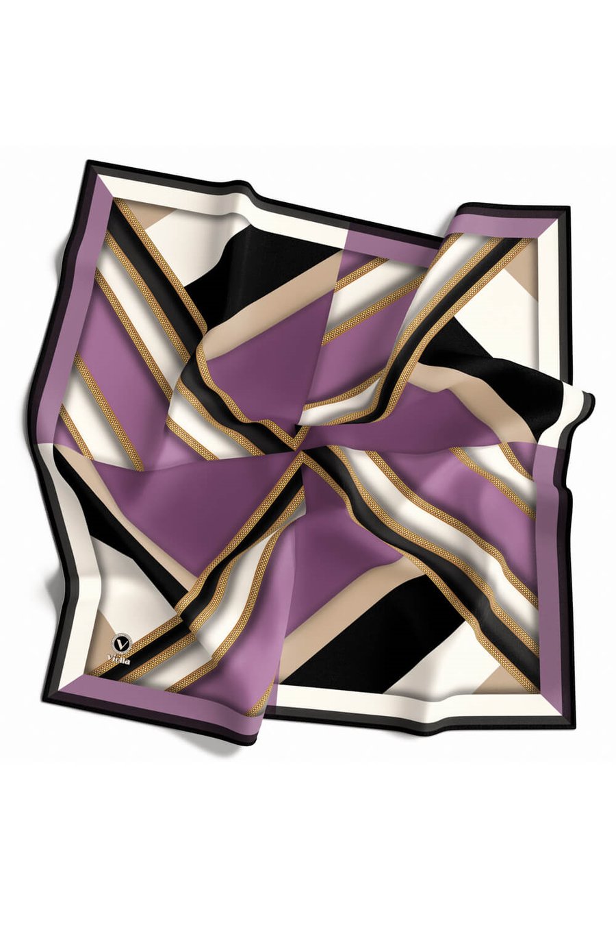Twill Geometrik Desenli Lila Renkli 90x90 Eşarp (İpek İçermez) Dikim Şekli : El Dikişi