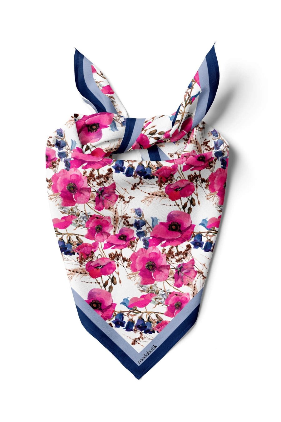 Violla G54 Kadın Pembe Açık Mavi Gelincik Desenli 50x50 Bandana HYL DG0953-22
