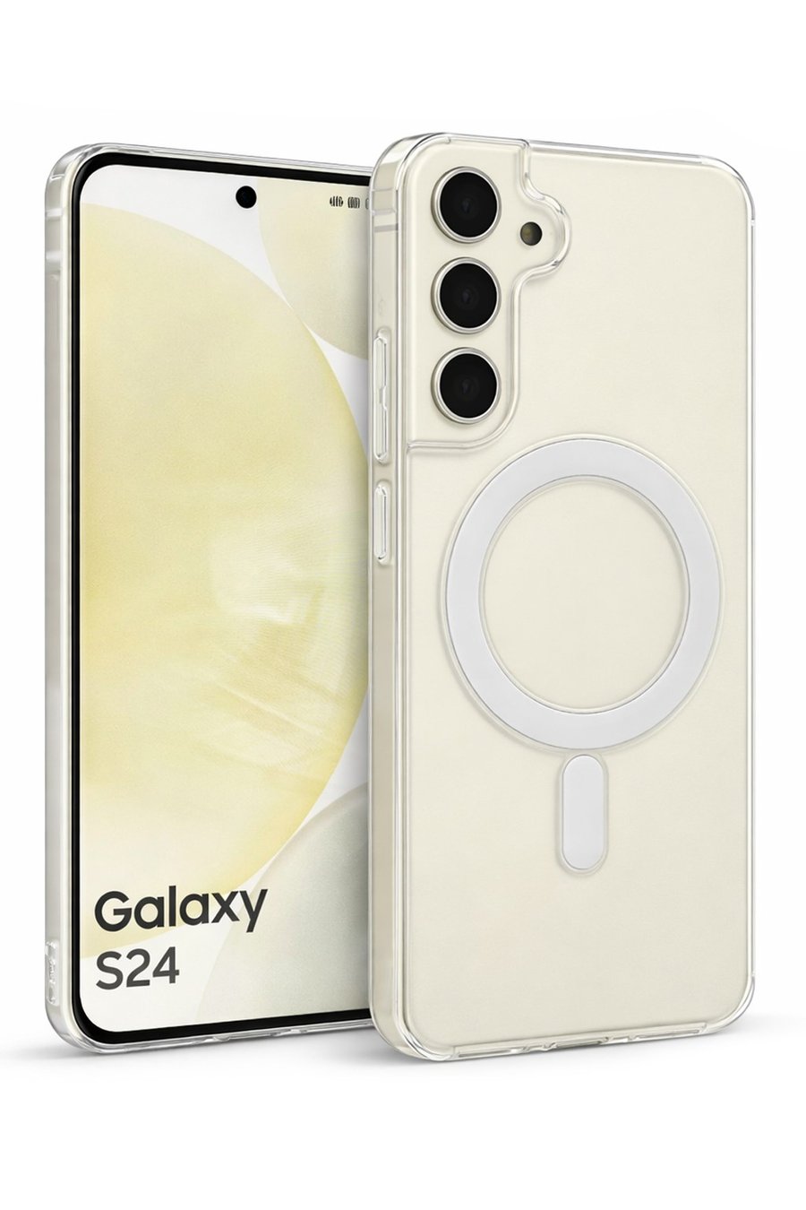 Samsung Galaxy S24 Uyumlu Kamera Korumalı Magsafe Wireless Şarj Özellikli Lüks Şeffaf Silikon Telefon Kılıfı