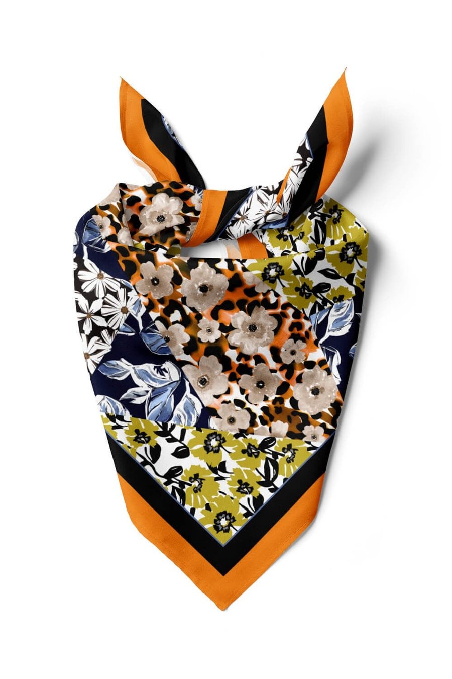 Violla H47 Kadın Sarı Mavi Çiçek Desenli 50x50 Bandana HYL DG01631-22