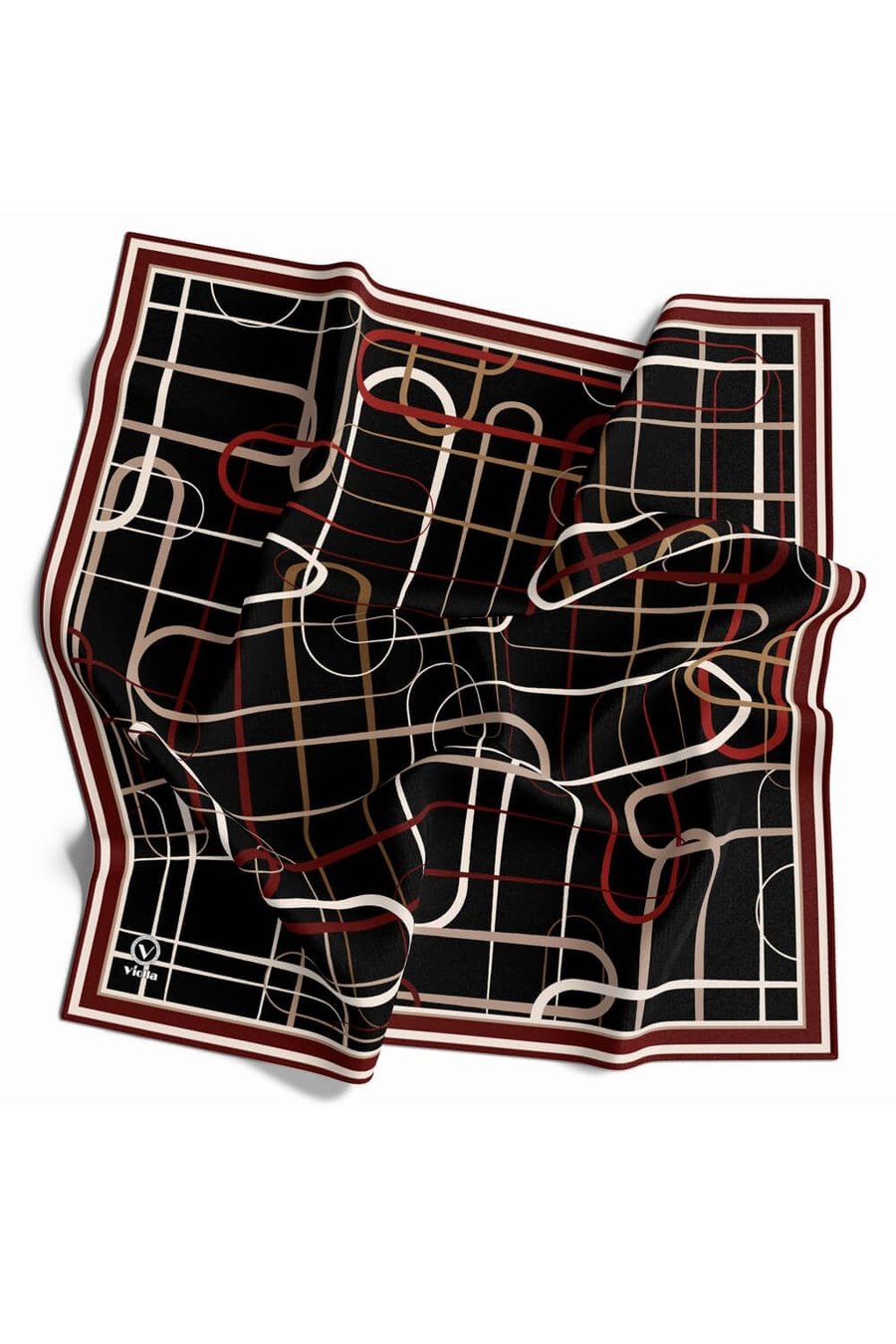 Twill Geometrik Desenli Bordo Renkli 90x90 Eşarp (İpek İçermez) Dikim Şekli : El Dikişi