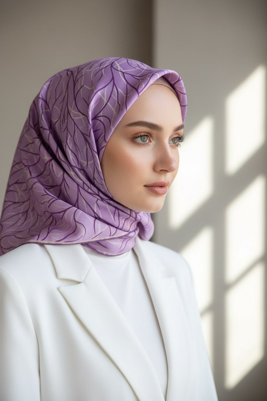 %100 Twill İpek Degrade Desenli Lila Renkli 90x90 Eşarp Dikim Şekli : El Dikişi