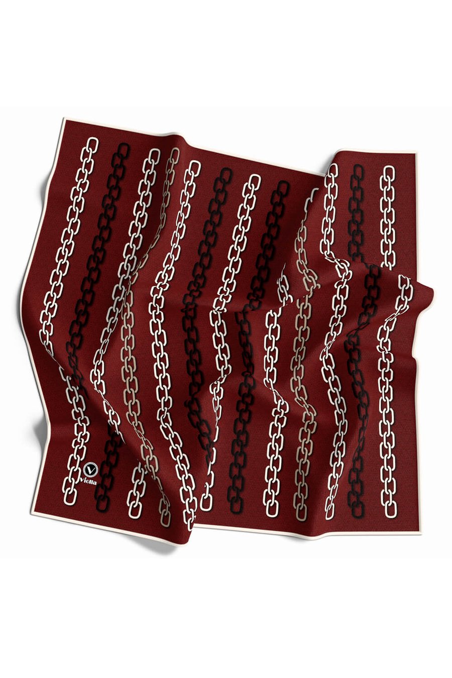 Twill Zincir Desenli Bordo Renkli 90x90 Eşarp (İpek İçermez) Kenar Dikiş Şekli El Dikişli