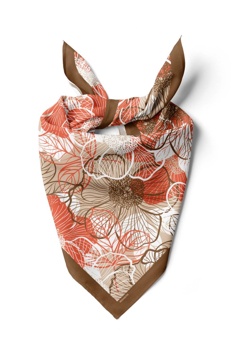 Violla F8 Kadın Çiçek Desenli Bandana 50x50 Pudra Kahve - DG0111