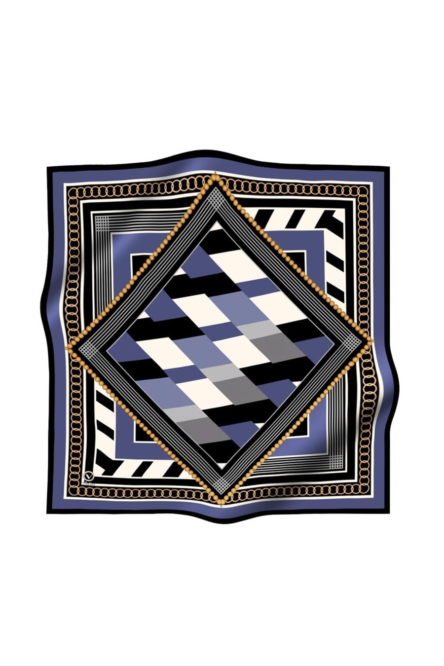 Soft Geometrik Desenli Lacivert Renkli 90x90 Eşarp (İpek İçermez) Kenar Dikiş Şekli El Dikişli