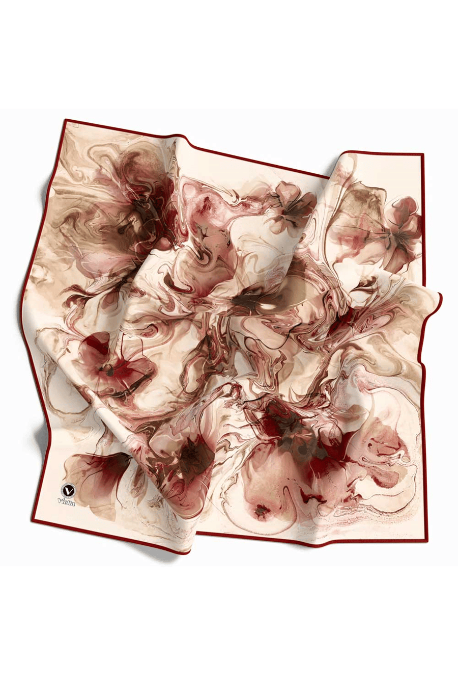 Twill Soyut Desenli Bordo Renkli 90x90 Eşarp (İpek İçermez) Kenar Dikiş Şekli El Dikişli