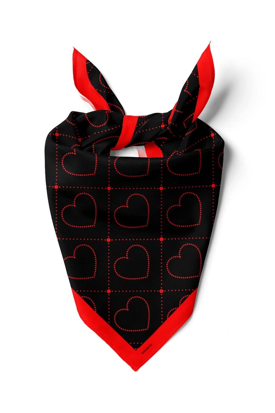 Violla V23 Kadın Kalp Desenli Bandana 50x50 Kırmızı Siyah DG0446-22