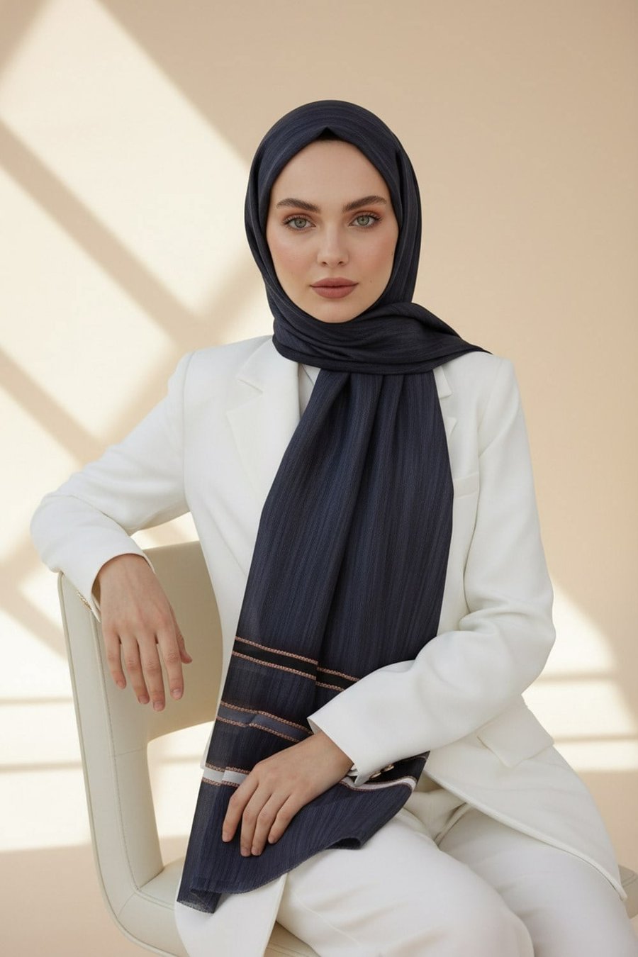 %100 Saf İpek Şal İnce Saten Vual Dokuma Doku Desenli 90x210 Şal