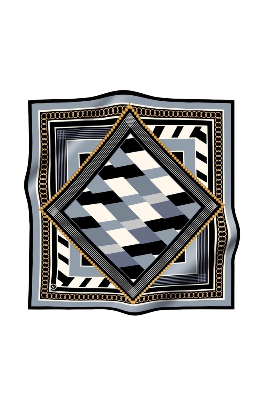 Soft Geometrik Desenli İndigo Renkli 90x90 Eşarp (İpek İçermez) Kenar Dikiş Şekli El Dikişli