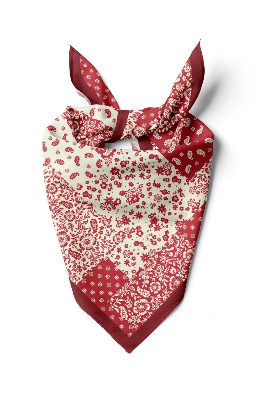 Violla A46 Kadın Çiçek Desenli Bandana 50x50 Kırmızı Beyaz DG0425-22