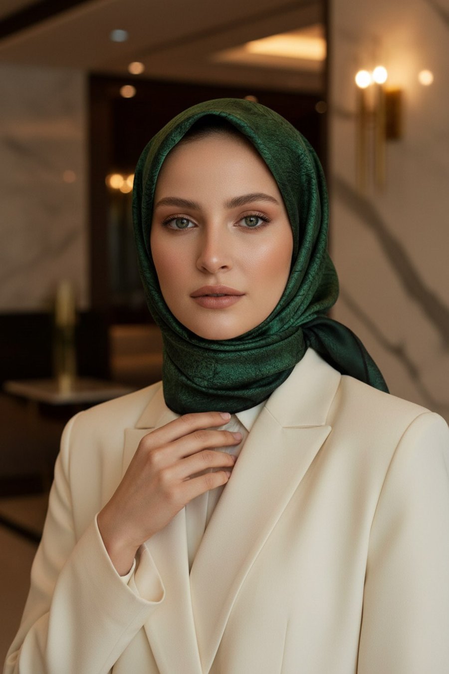 % 57 İpek % 43 Viskon Twill İpek Degradeli Yaprak  Desenli Benetton Yeşili Renkli 90x90 Eşarp Dikim Şekli : El Dikişi