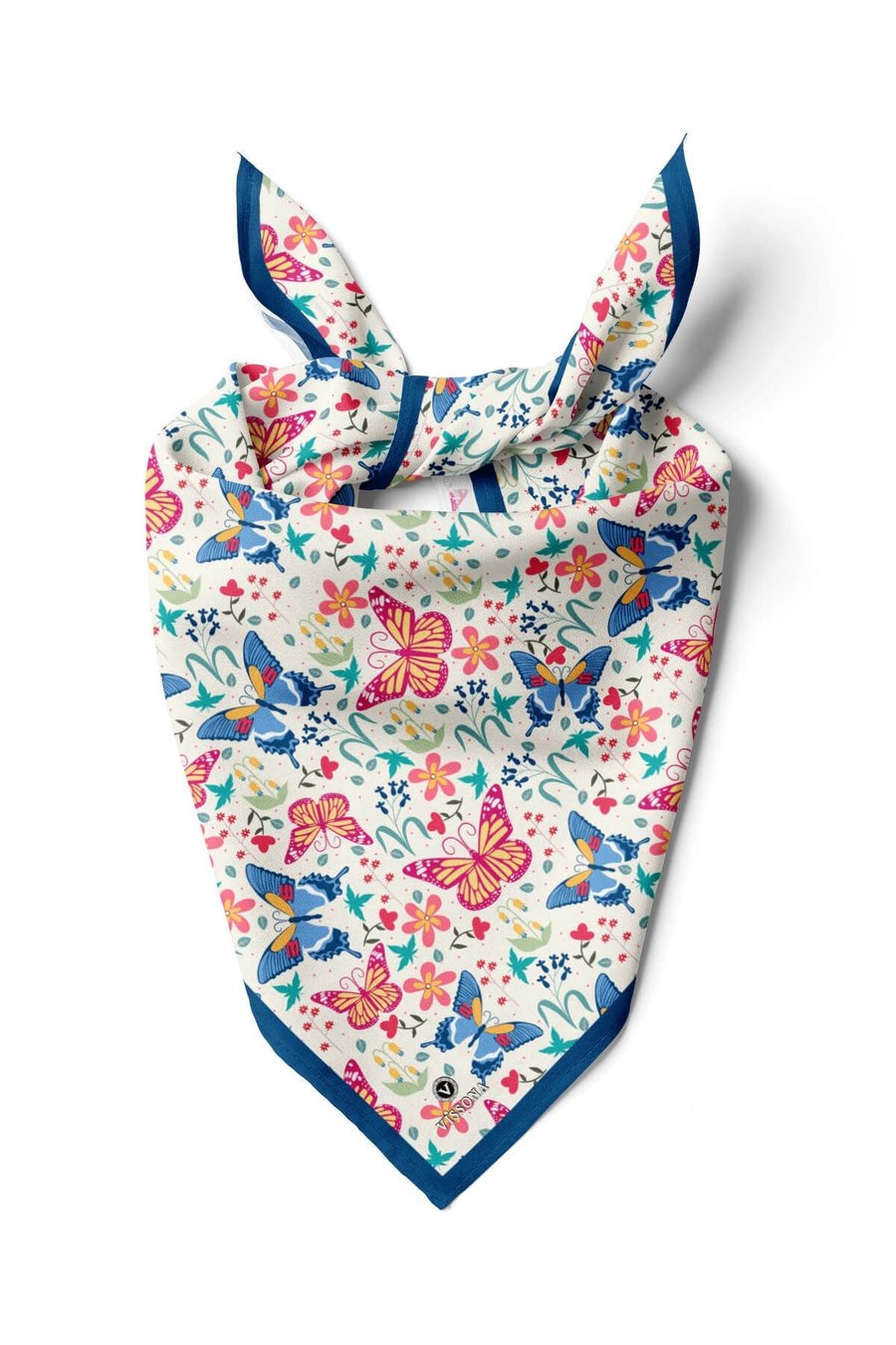 %100 İpek Kelebek Desenli Kadın Bandana