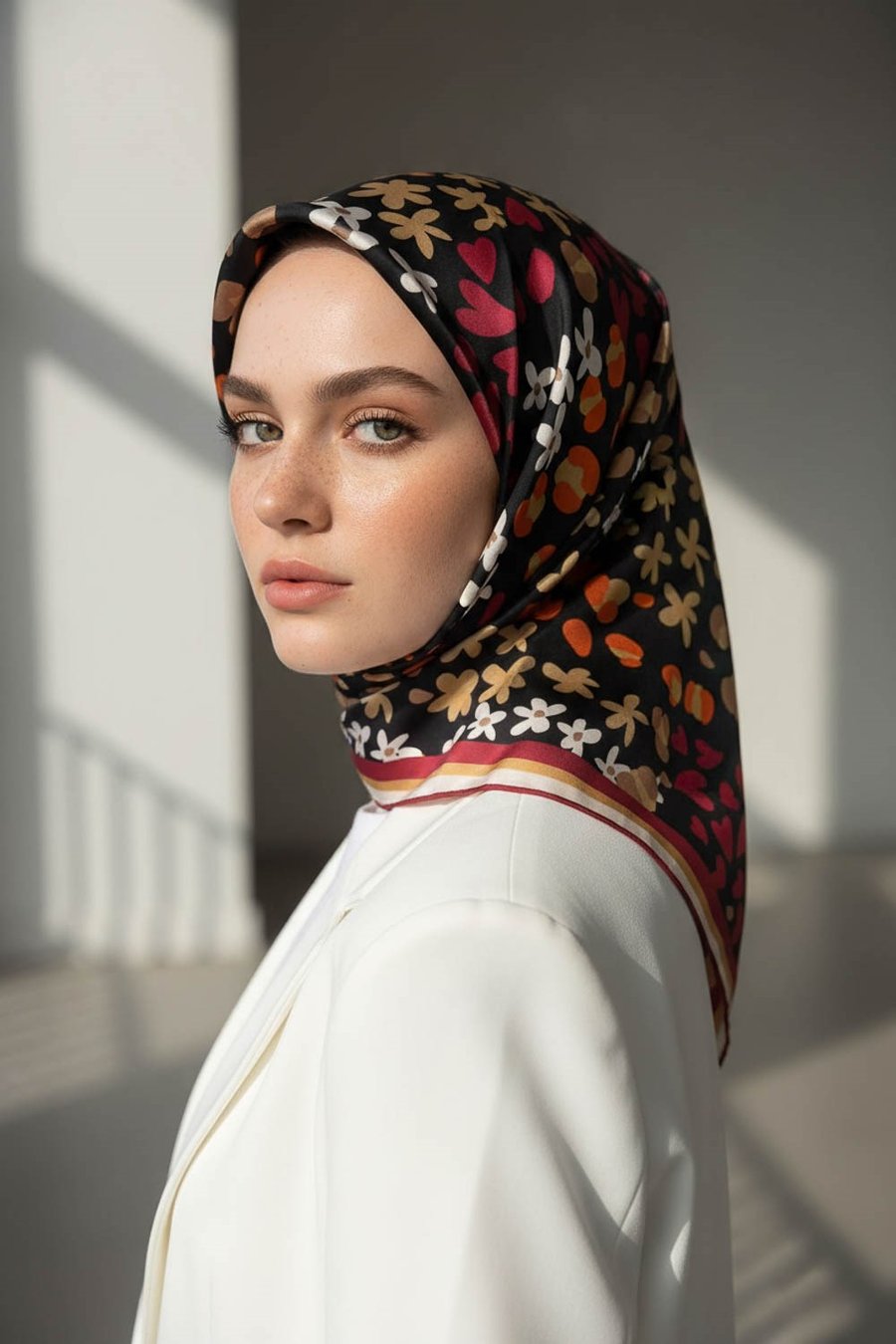 %100 Twill İpek Kalpli Leopar Desenli Siyah - Bordo Renkli 90x90 Eşarp Dikim Şekli : El Dikişi