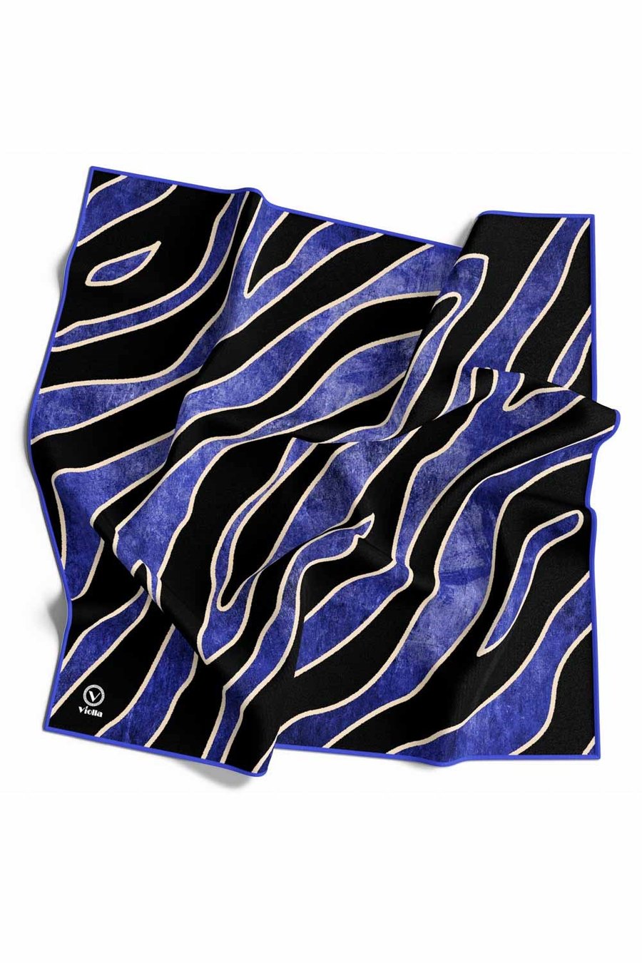 Kristal Zebra Çiçek Desenli Saks Renkli 90x90 Eşarp (İpek İçermez) Kenar Dikiş Şekli El Dikişli