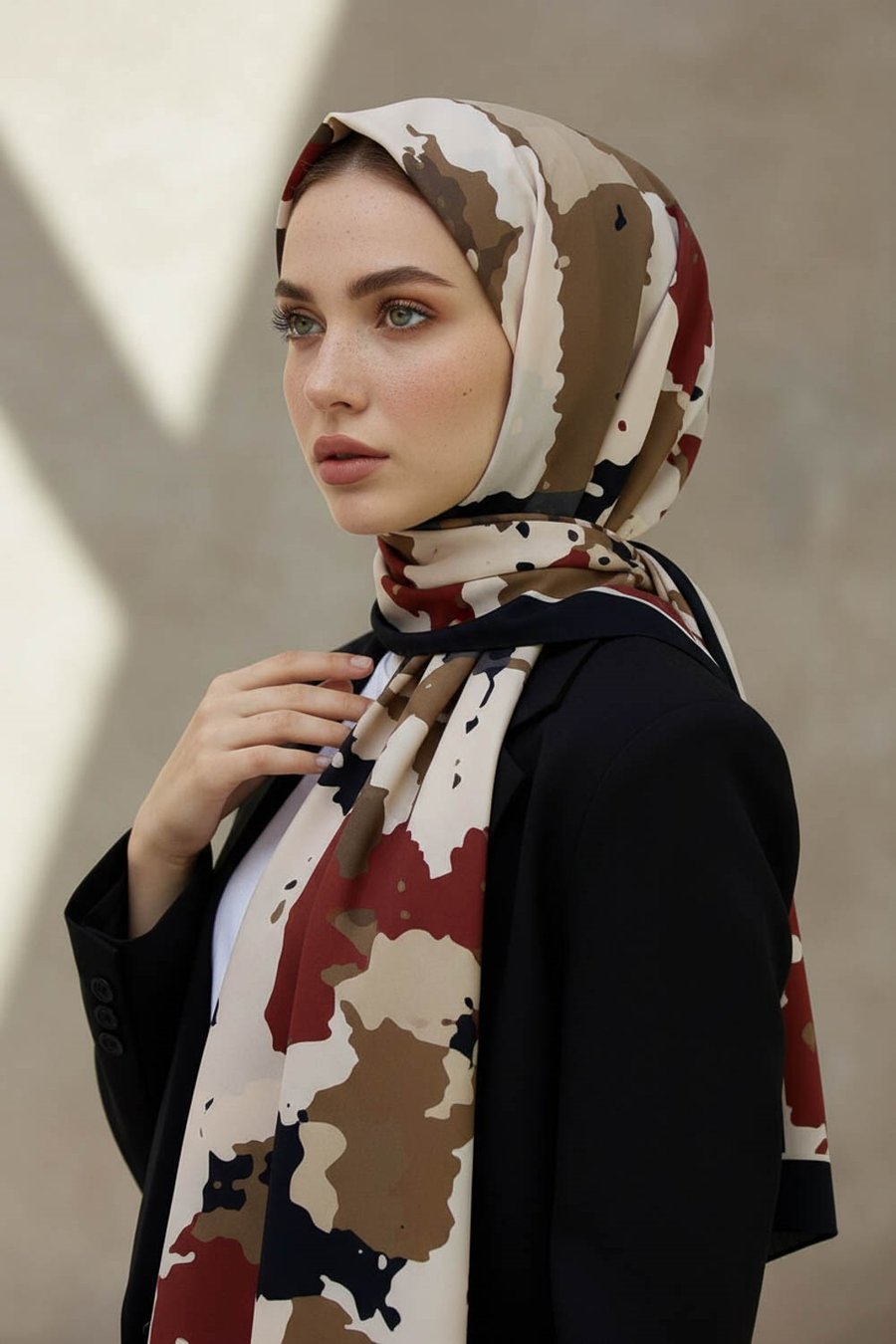 KREP BOYA EFEKTİ DESENLİ SİYAH RENKLİ 75X195 KIRIŞMAZ ŞAL