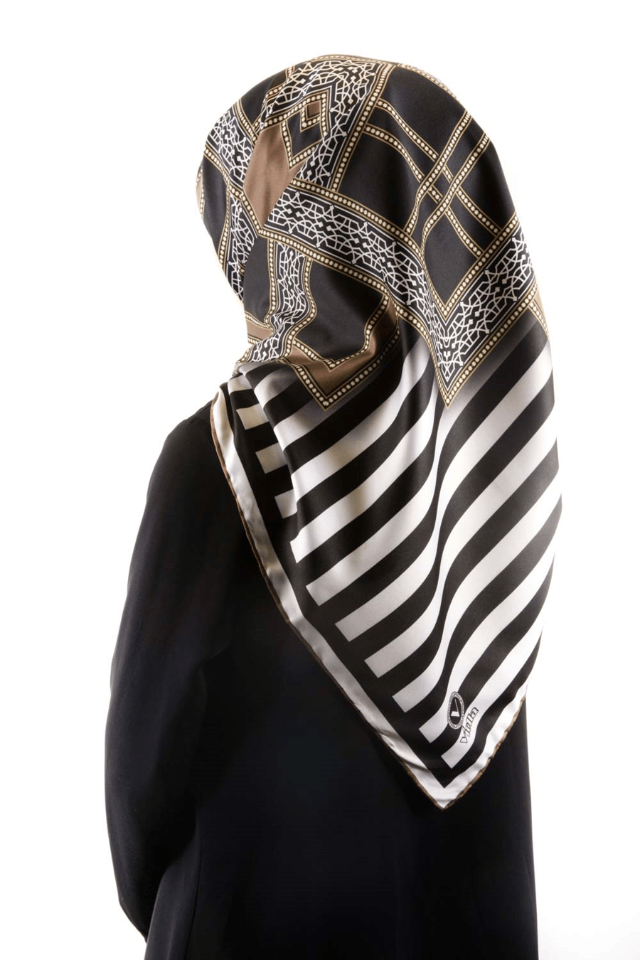 Twill Çizgili ve Kareli Desenli Vizon Renkli 90x90 Eşarp (İpek İçermez) Kenar Dikiş Şekli El Dikişli