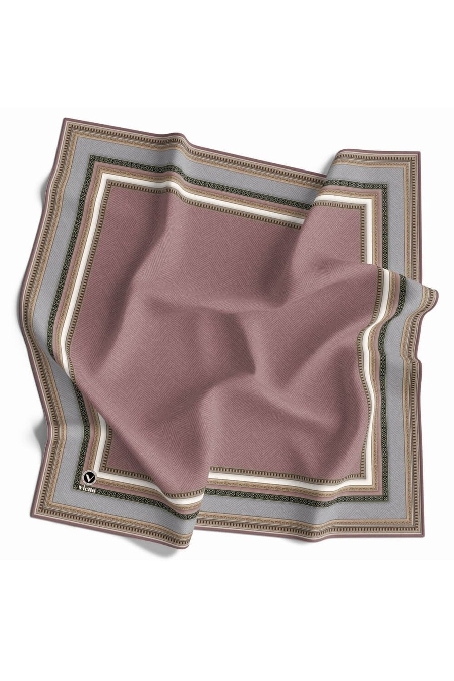 Twill Bordür Desenli Pudra Renkli 90x90 Eşarp (İpek İçermez) Kenar Dikiş Şekli El Dikişli