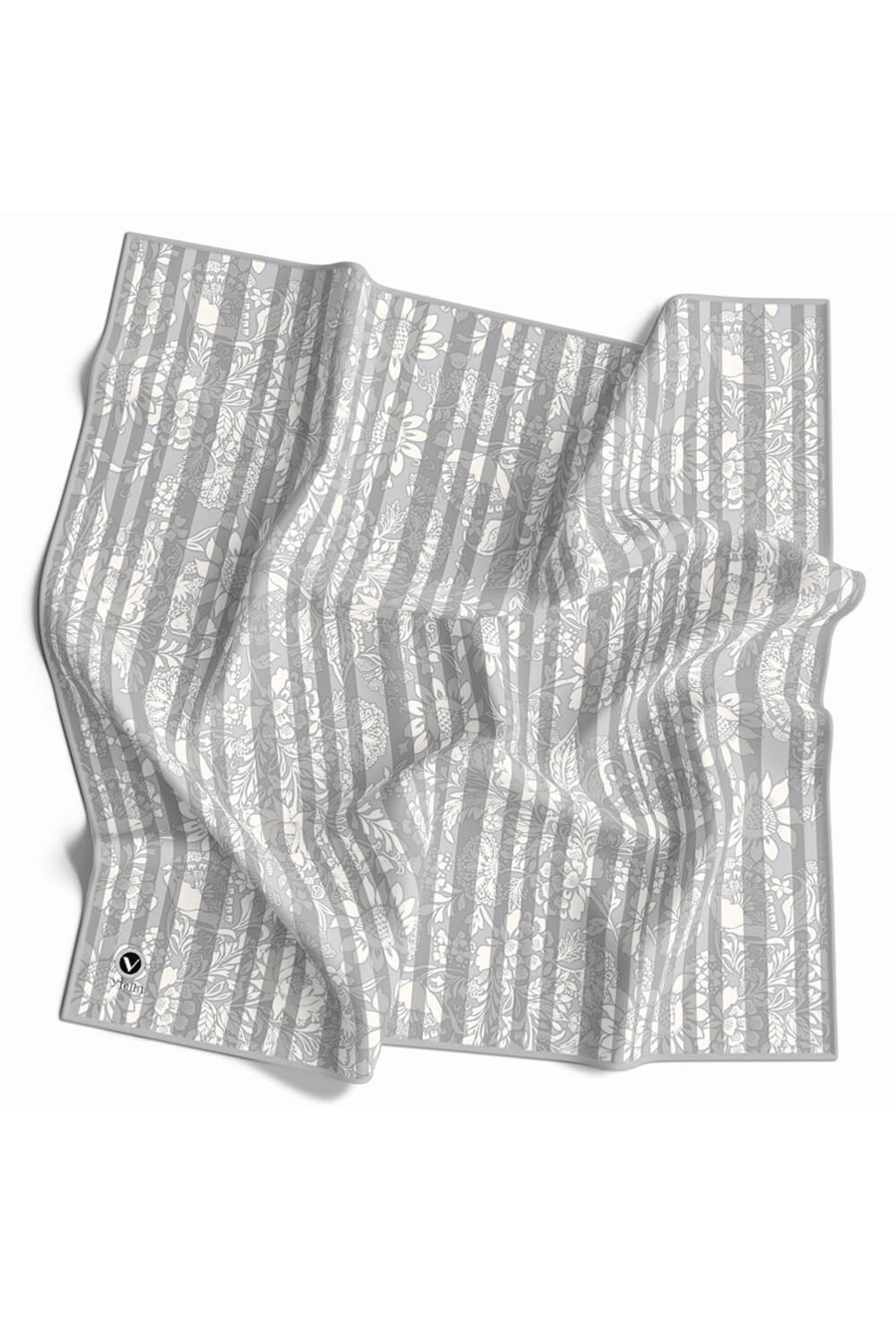 Twill Batik Şal Desenli Gri Renkli 90x90 Eşarp (İpek İçermez) Kenar Dikiş Şekli El Dikişli