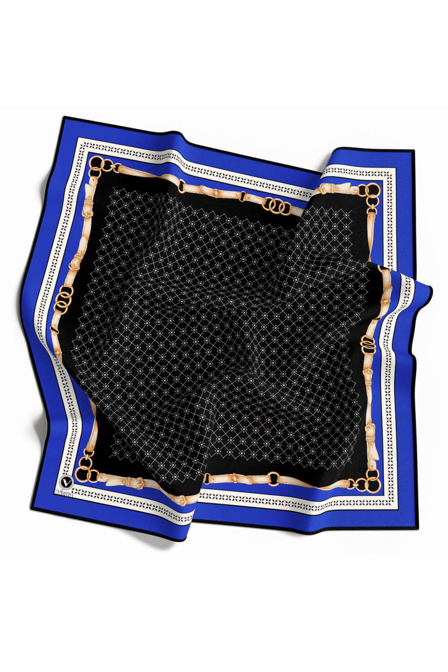 Twill Kemerli ve Çıtır Motifli Desenli Saks Renkli 90x90 Eşarp (İpek İçermez) Dikim Şekli : El Dikişi