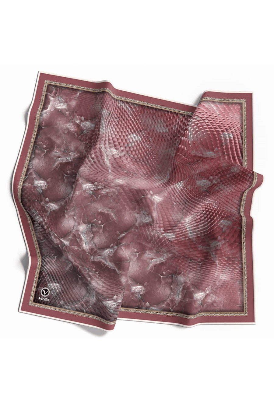 Twill Batik Desenli Pudra Renkli 90x90 Eşarp (İpek İçermez) Kenar Dikiş Şekli El Dikişli