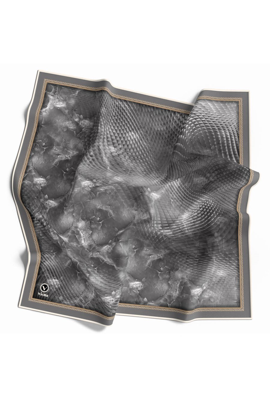 Twill Batik Desenli Gri Renkli 90x90 Eşarp (İpek İçermez) Kenar Dikiş Şekli El Dikişli