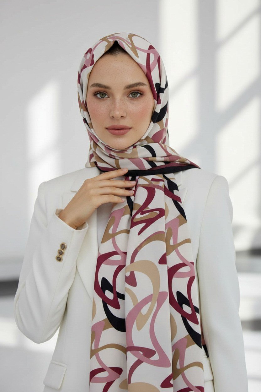 KREP BOOMERANG DESENLİ PUDRA RENKLİ 75X195 KIRIŞMAZ ŞAL