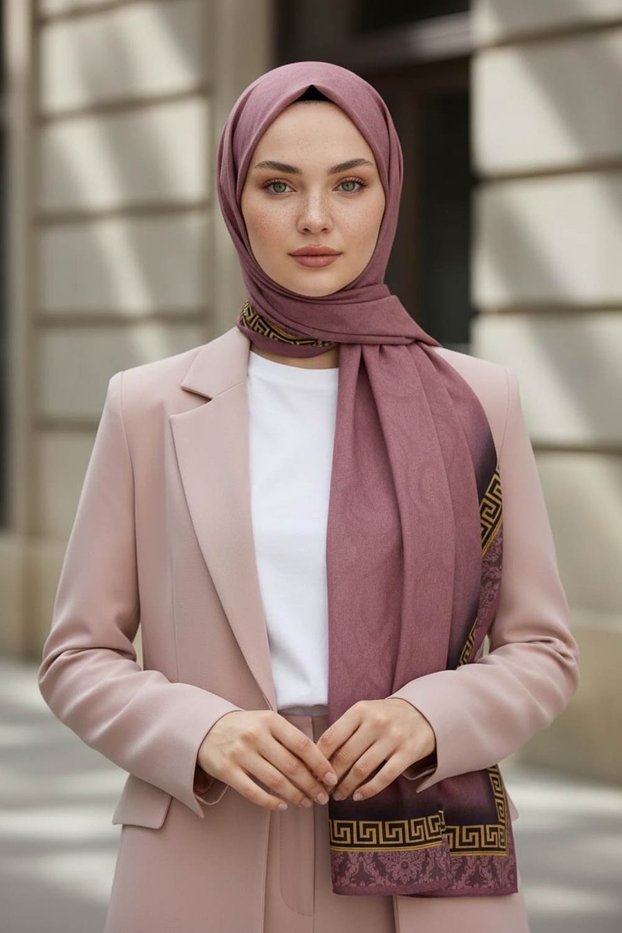 KREP GOLD DETAYLI BAROK DESENLİ GÜL KURUSU RENKLİ 75X195 KIRIŞMAZ ŞAL