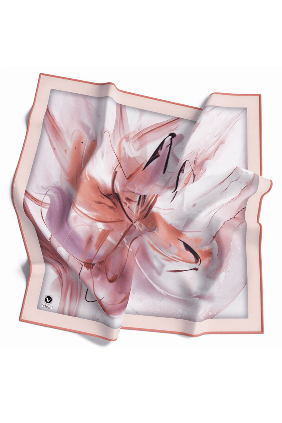 Twill Çiçek Tablo Desenli Somon Renkli 90x90 Eşarp (İpek İçermez) Kenar Dikiş Şekli El Dikişli