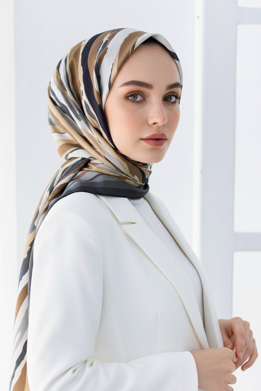 KREP GEOMETRİK DESENLİ FÜME RENKLİ 75X195 KIRIŞMAZ ŞAL
