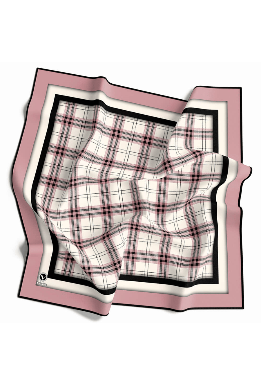 Twill Ekose Desenli Pudra Renkli 90x90 Eşarp (İpek İçermez) Kenar Dikiş Şekli El Dikişli