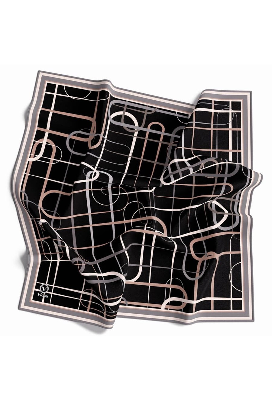 Twill Geometrik Desenli Gri Renkli 90x90 Eşarp (İpek İçermez) Dikim Şekli : El Dikişi