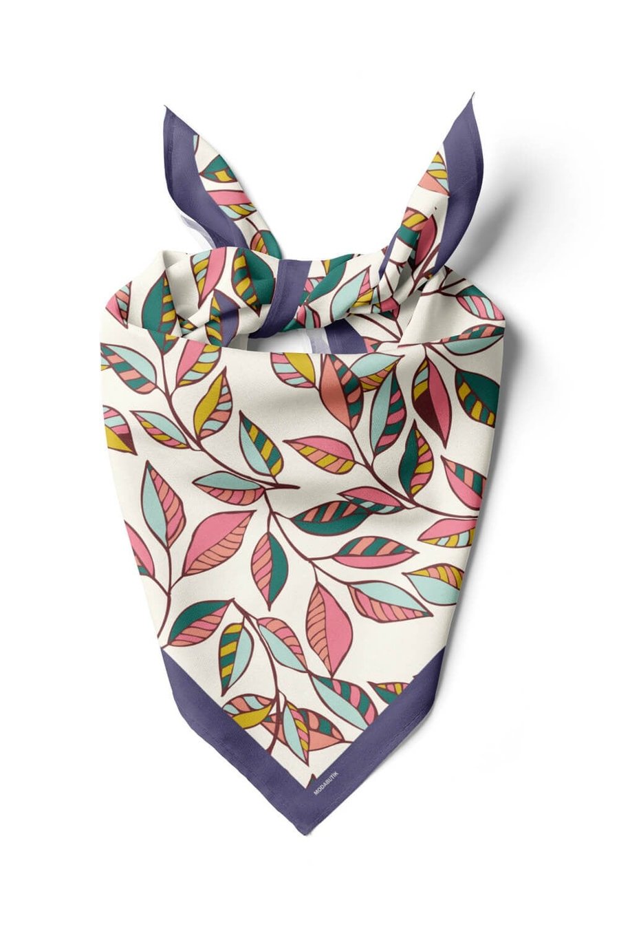 Violla Y49 Kadın Yaprak Desenli Bandana 50x50 Turuncu Beyaz Yeşil DG0452-22