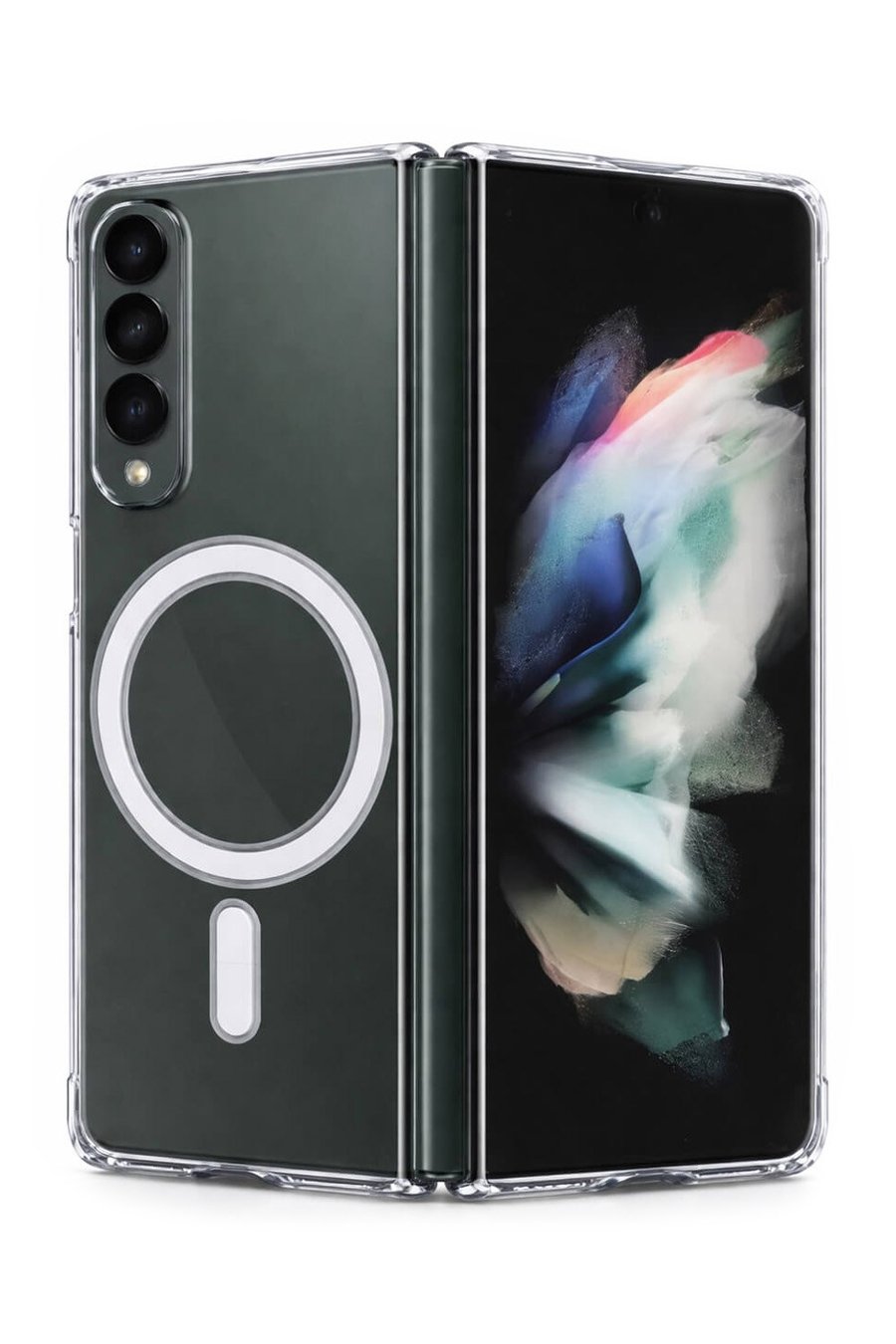Samsung Galaxy Z Fold 3 Uyumlu Kamera Korumalı Magsafe Wireless Şarj Özellikli Lüks Şeffaf Silikon Telefon Kılıfı