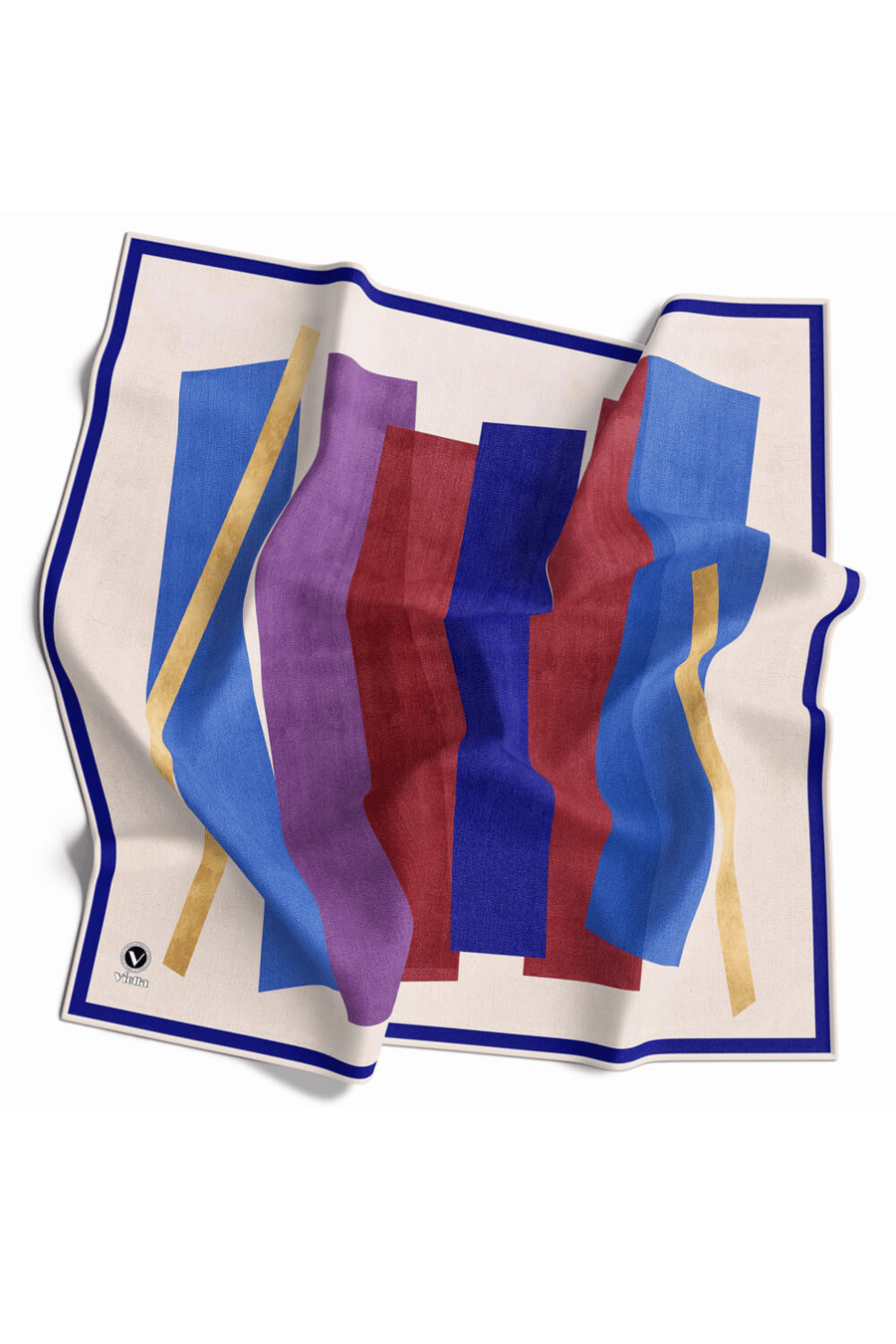Twill Geometrik Desenli Lacivert Renkli 90x90 Eşarp (İpek İçermez) Kenar Dikiş Şekli El Dikişli