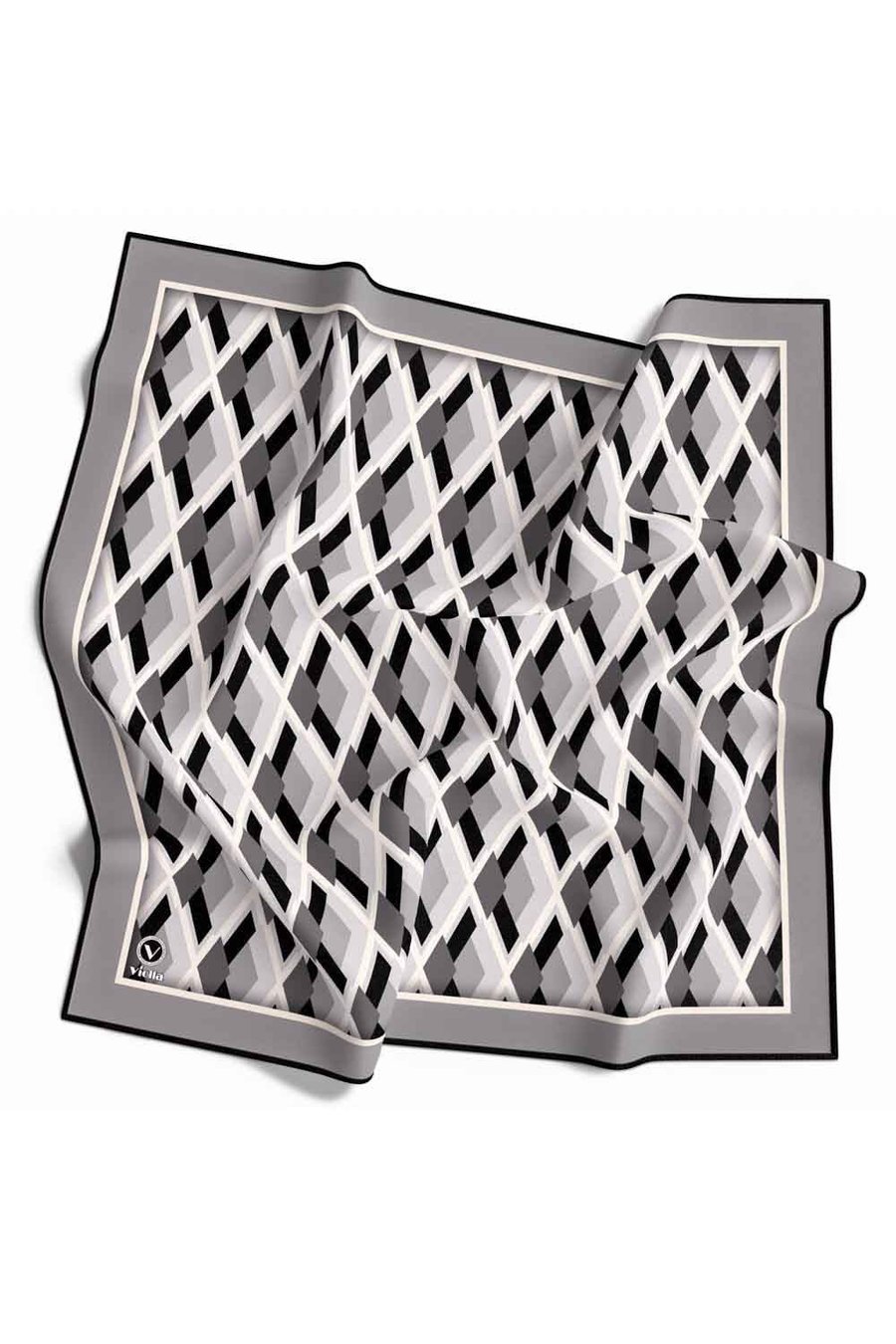 Kristal Geometrik Desenli Gri Renkli 90x90 Eşarp (İpek İçermez) Dikim Şekli : El Dikişi