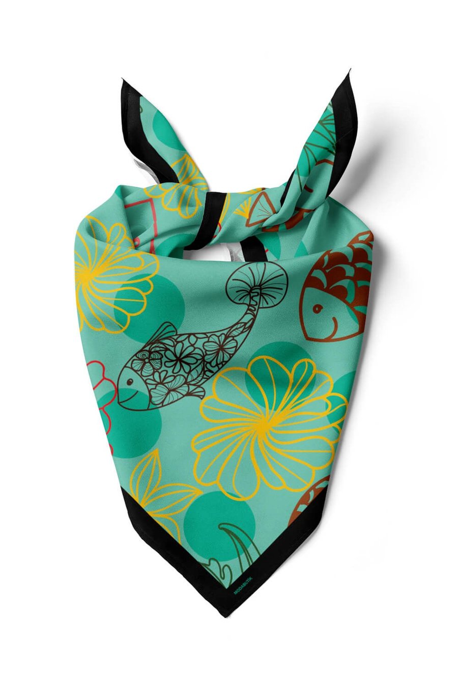 Violla Y39 Kadın Balık Desenli Bandana 50x50 Yeşil DG0184-22