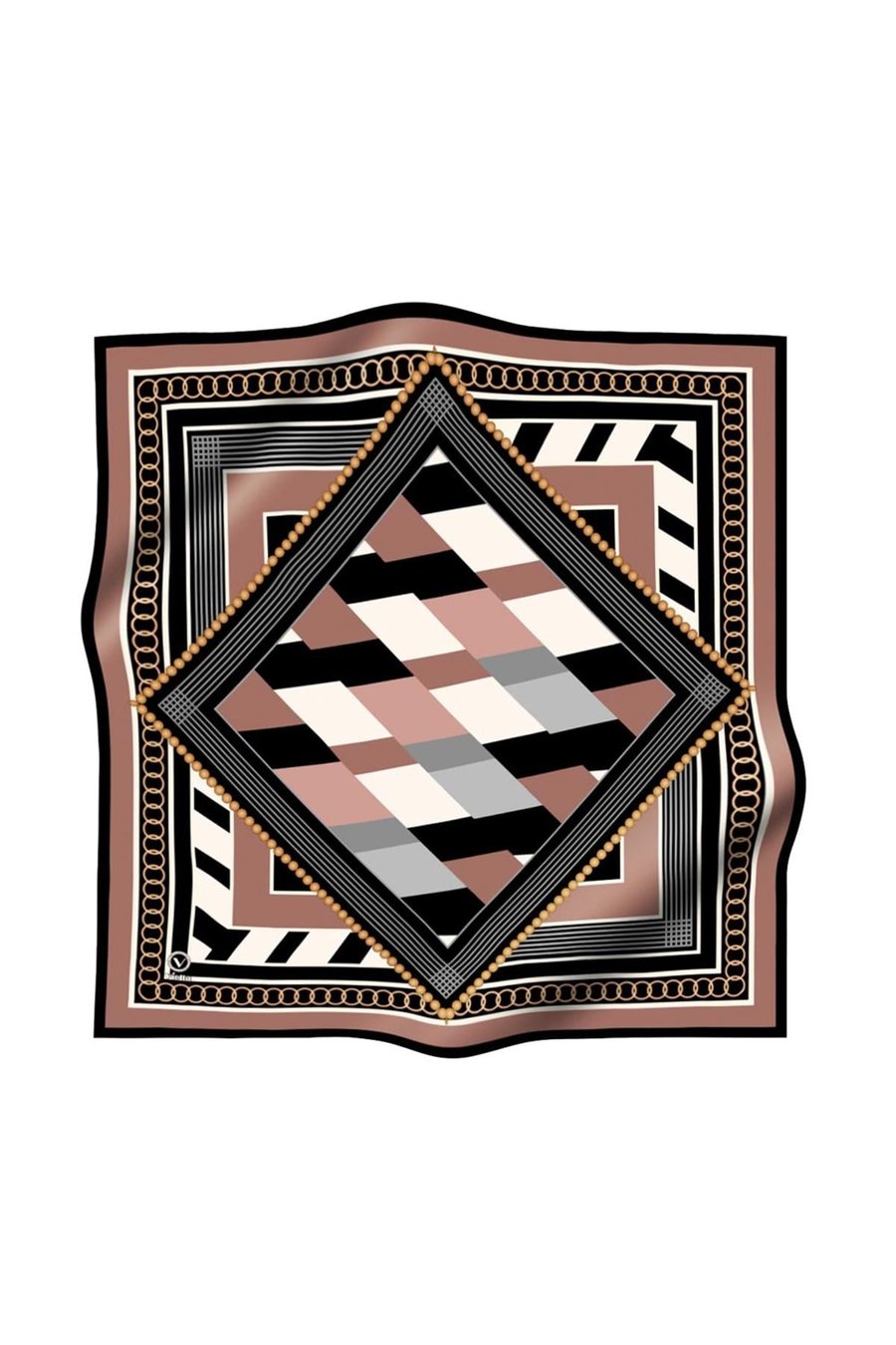 Soft Geometrik Desenli Bakır Renkli 90x90 Eşarp (İpek İçermez) Kenar Dikiş Şekli El Dikişli