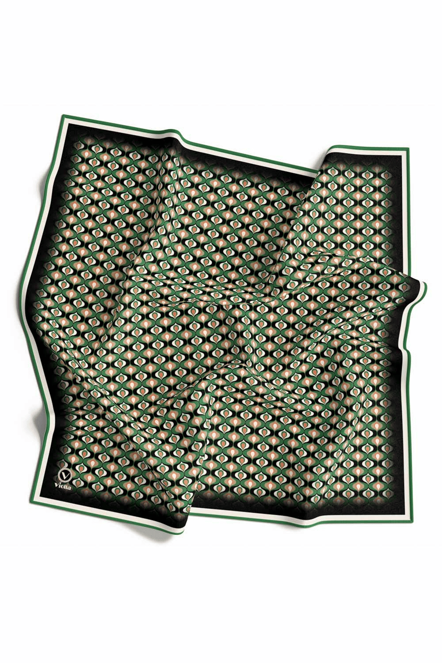 Twill Çıtır Desenli Petrol Yeşili Renkli 90x90 Eşarp (İpek İçermez) Kenar Dikiş Şekli El Dikişli
