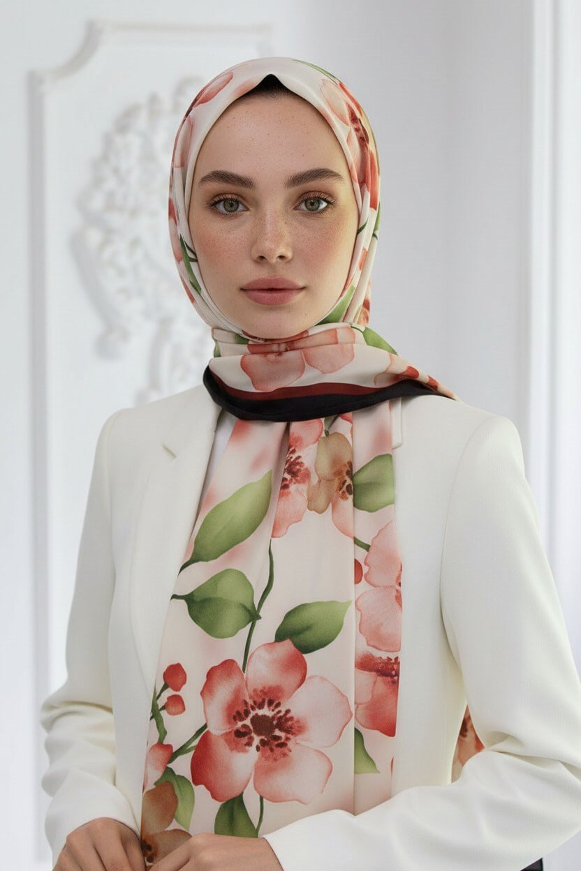 KREP ÇİÇEK DESENLİ SİYAH RENKLİ 75X195 KIRIŞMAZ ŞAL