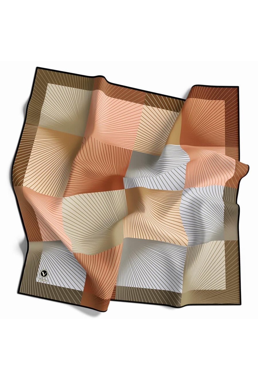 Soft Twill Geometrik Desenli Somon Renkli 90x90 Eşarp (İpek İçermez) Kenar Dikiş Şekli El Dikişli