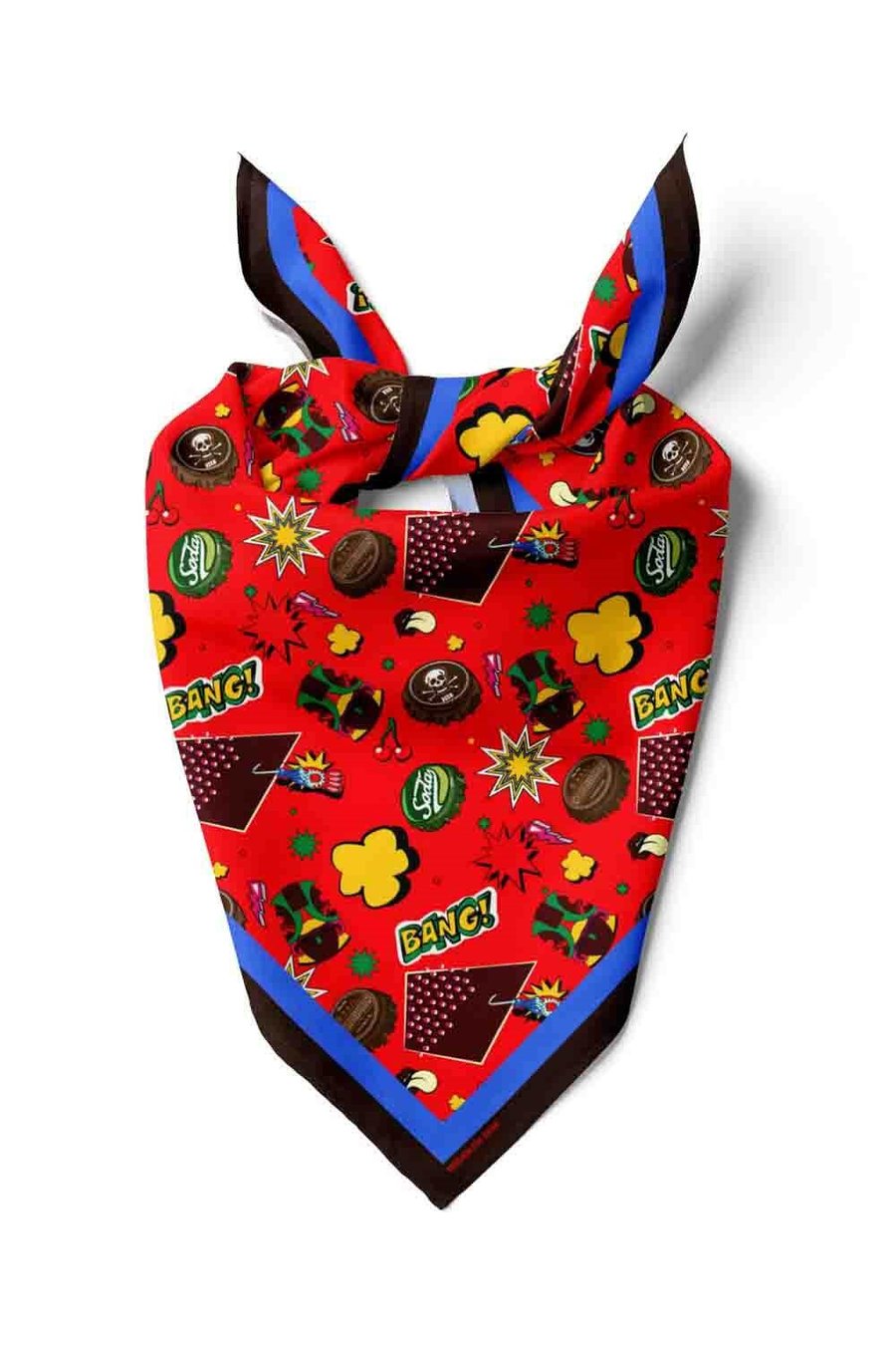 Violla Kadın Kırmızı Mavi   Cover Desenli 50x50 Bandana - DG0998