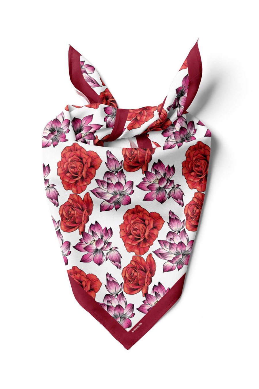 Violla Y57 Kadın Çiçek Desenli Bandana 50x50 Kırmızı DG0139-2