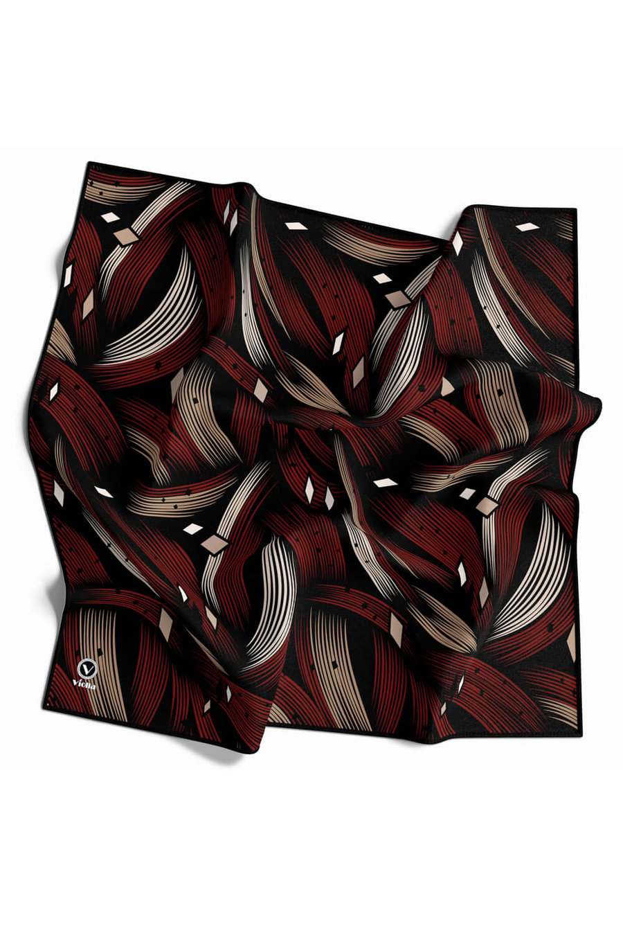 Rayon Geometrik Çizgili Desenli Bordo Renkli 90x90 Eşarp (İpek İçermez) Kenar Dikiş Şekli El Dikişli
