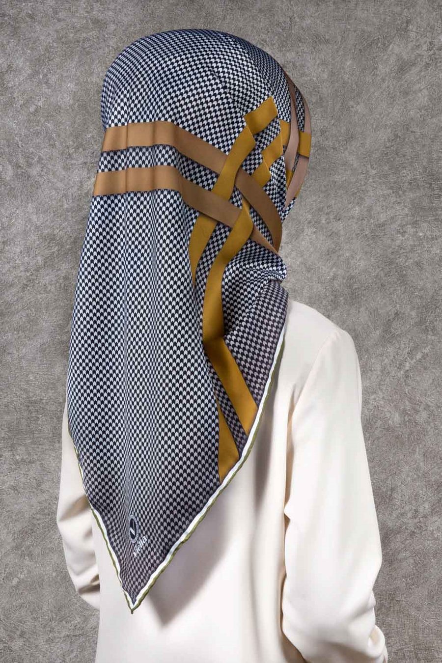 Twill Çizgili Pötikareli Çizgili Desenli Haki Yeşili - Fıstık Yeşili Renkli 90x90 Eşarp (İpek İçermez)