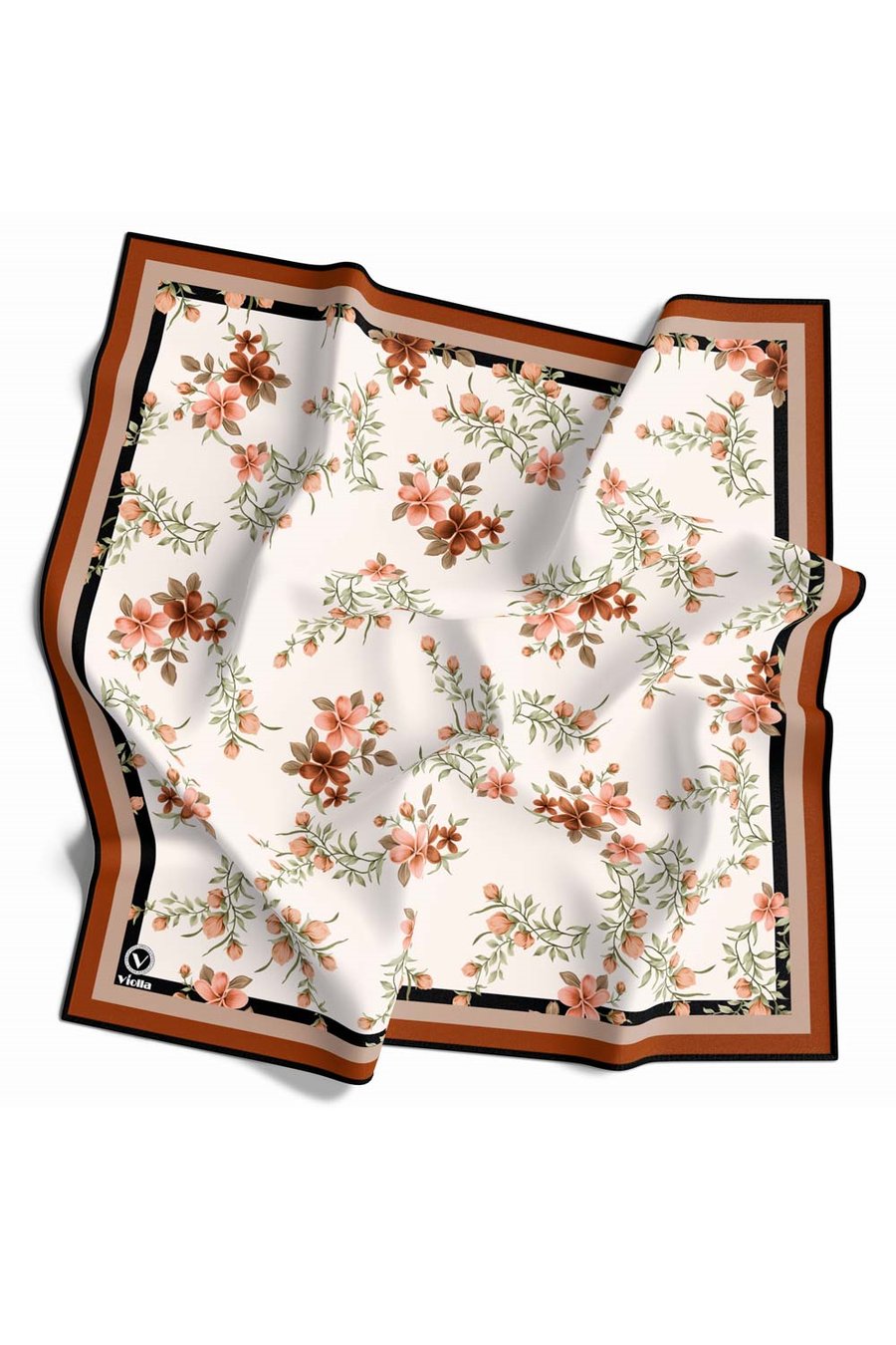Rayon Çiçek Desenli Taba Renkli 90x90 Eşarp (İpek İçermez) Dikim Şekli : El Dikişi