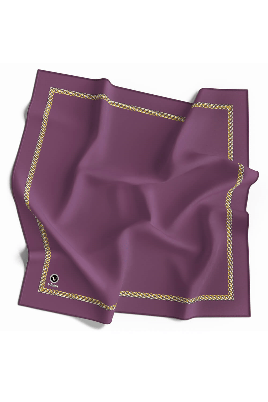 Twill Kenar Motifi Zincir Desenli Düz Lila Renkli 90x90 Dikim Şekli : El Dikişi Eşarp (İpek İçermez)